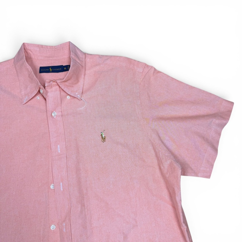Ralph Lauren Mens XL Salmon Pink Short Sleeve Oxford Button Down Pony Logo Shirt - Picture 3 of 10